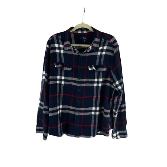 St. Johns Bay Men's Plaid Button-Up Shirt In Navy Red 2XL Cotton Blend Western - Picture 1 of 8